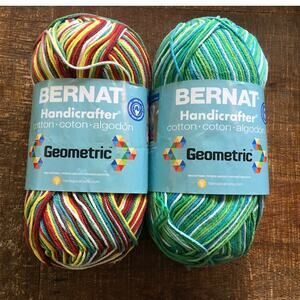 2 GIANT SKEINS Bernat Handicrafter 100% Cotton Geometric Yarn Ombre Multicolor